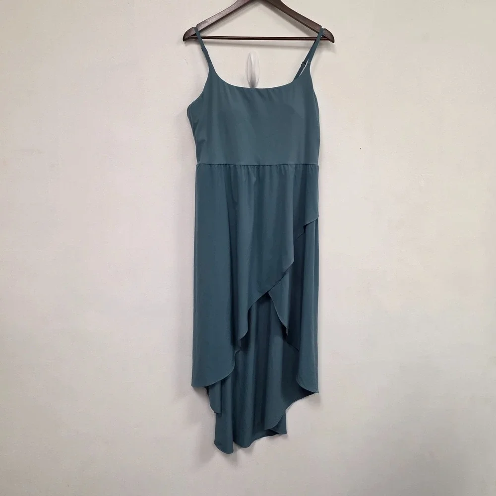 Halara Breezeful Dress Size XL Built in Bra Hi Low Crossover Midi Stretch Blue